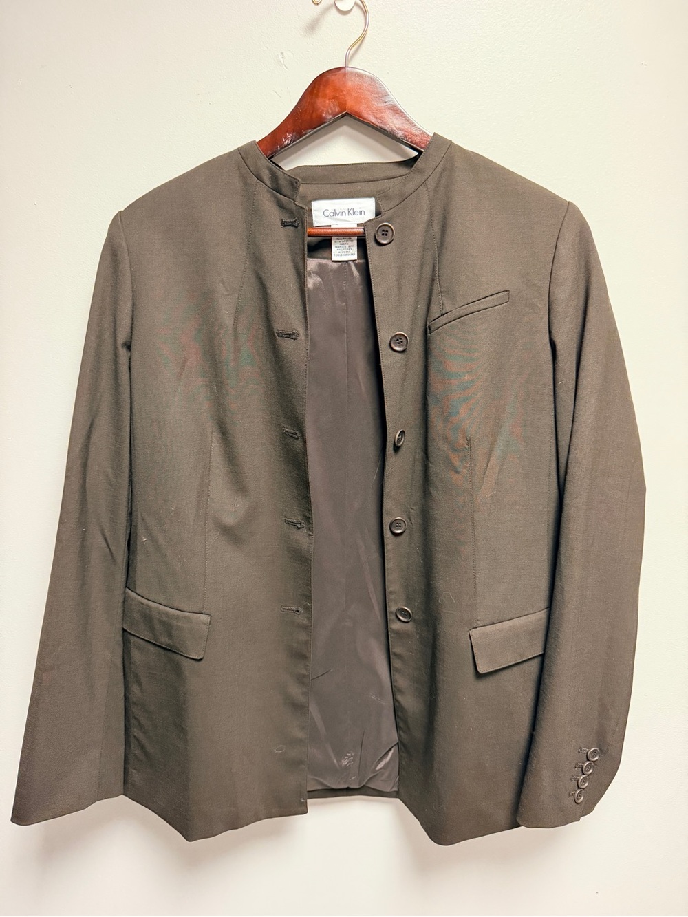 Calvin Klein women’s  dark Brown Collarless Blazer Jacket